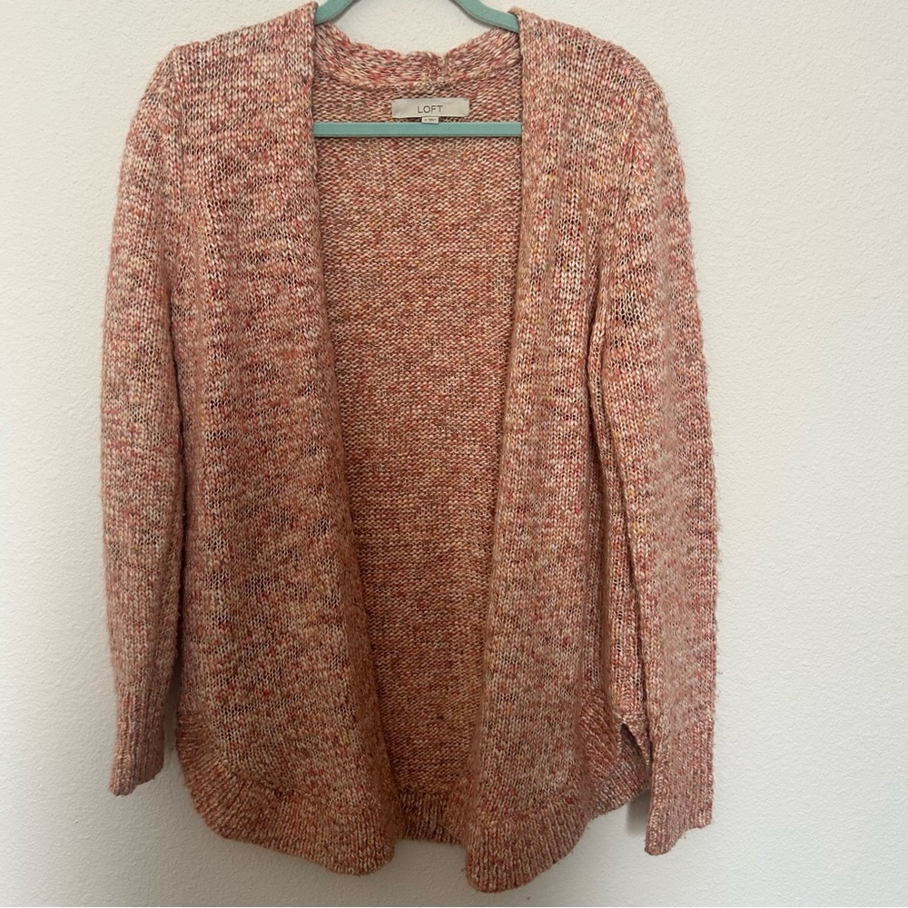 LOFT XS Women's Speckled Pink Knit Cardigan